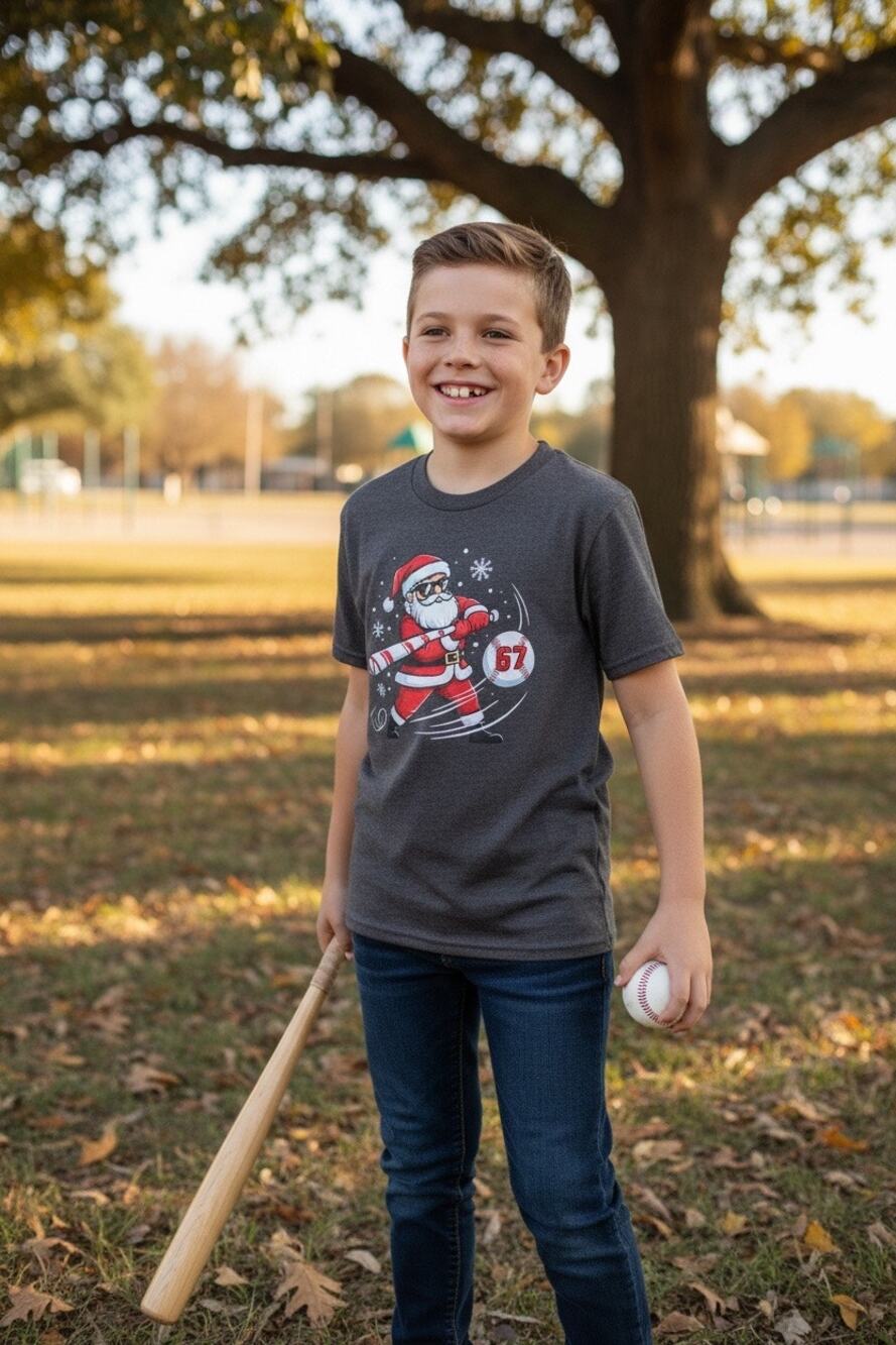 Santa Baseball Christmas T Shirt Youth Medium Holiday Baseball Graphic Tee